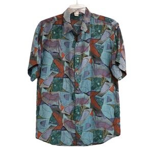 VTG 70s Stefano Man 100% Silk Abstract Geometric Shirt Sz S Eclectic Streetware